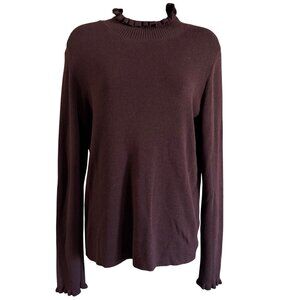 Womens Plum Ruffled Mock Neck Long Sleeve Sweater L Who What Wear